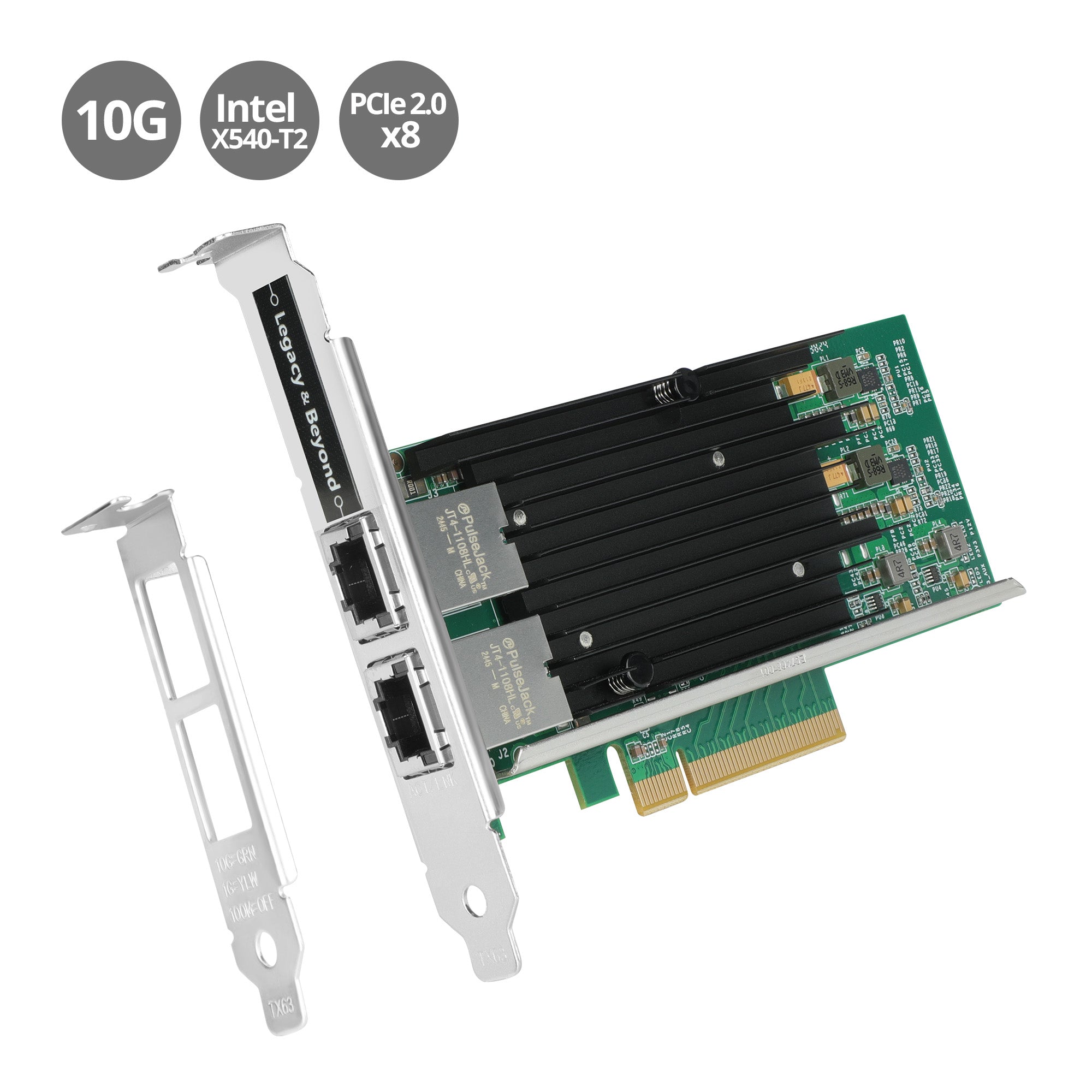 10 Gigabit Ethernet PCIe Card, Dual port RJ45, Wake on LAN, Dual