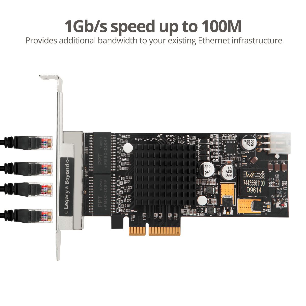4-Port Gigabit Ethernet with PoE PCIe Card - Intel I350
