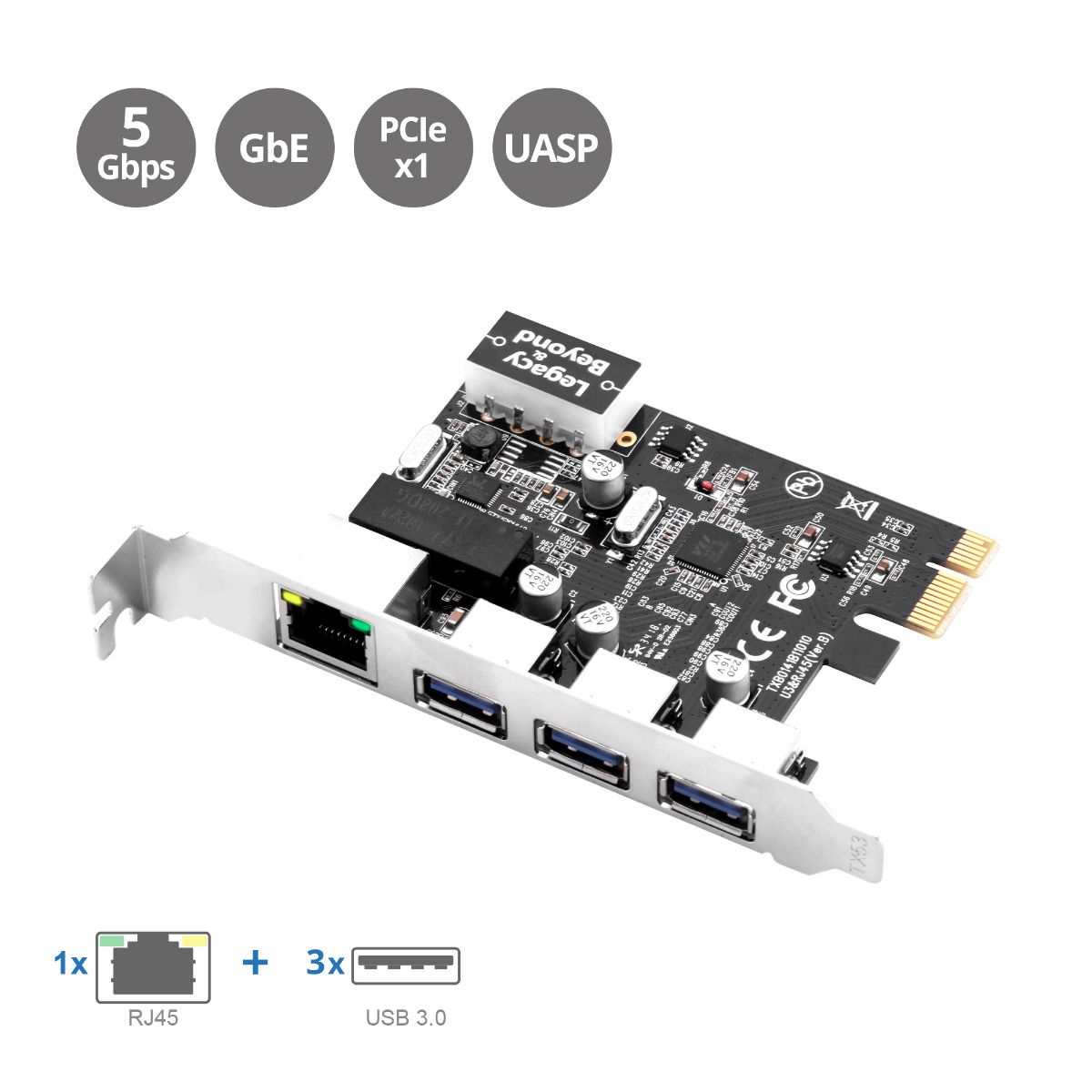 USB 3.0 3-Port Hub with LAN PCIe Host Card