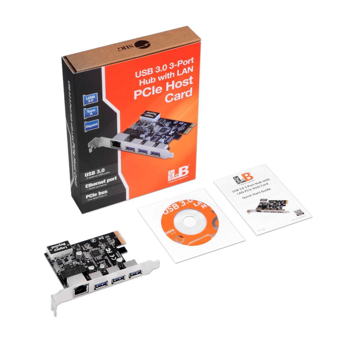 USB 3.0 3-Port Hub with LAN PCIe Host Card