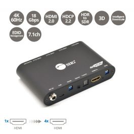 HDMI Splitter with Audio Extractor, HDMI Splitter 1 in 2 Out 4k 60 with  3.5mm Stereo Audio and Multi-Resolution Output, Supports Downscale, HDR, 18