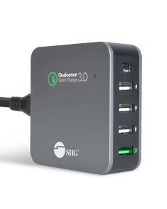 5-Port Smart USB Charger plus Organizer Bundle with QC3.0 & Type-C - Black