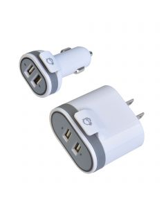 Fast Charging USB Wall Charger & Car Charger Bundle Pack – White