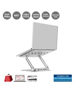 USB-C Laptop Adjustable Stand with Dual MST Video Docking Station 4K -  4K30Hz+1080p - PD85W-  Fits 10" to 17" laptops - Weights up to 13.23 lbs