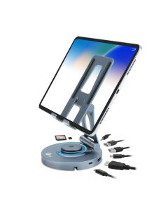 USB-C Multitask Hub Stand Holder fits under 13” Tablets/Phones, HDMI 4K@60Hz, 2xUSB-A & USB-C 5Gbps ports, 3.5mm headset jack, SD/Micro SD, PD 100W