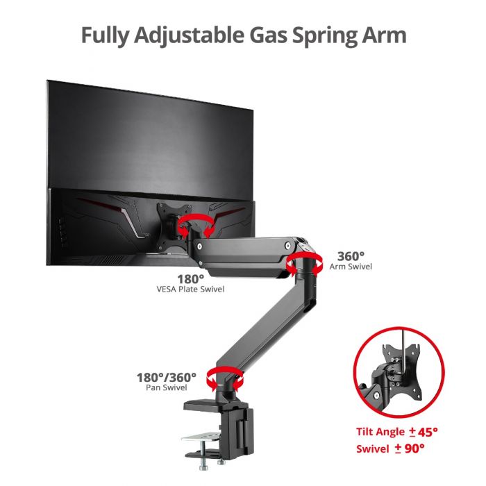 Single Heavy-Duty Premium Gas Spring Desk Mount - 35